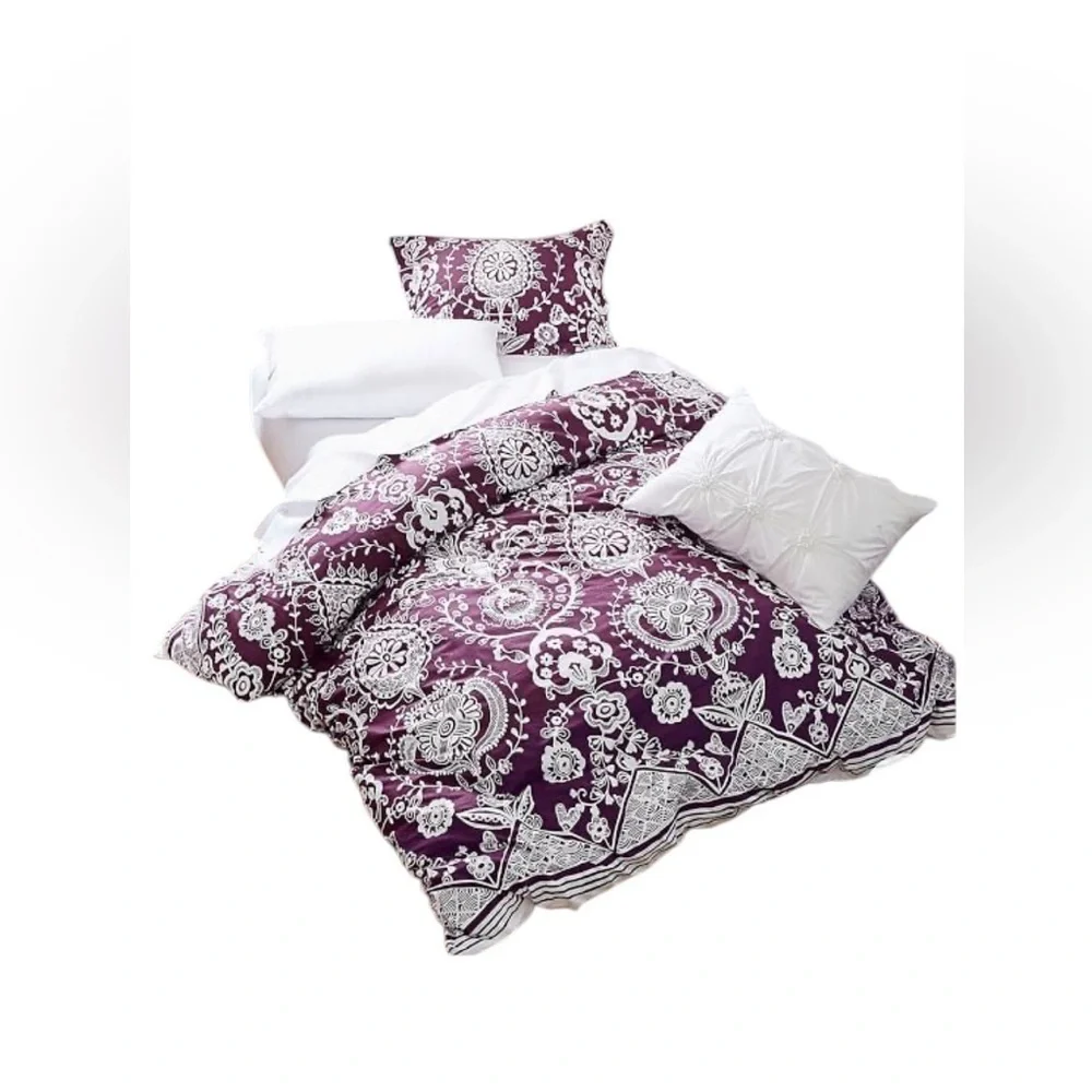 Pottery Barn Dorm Natalia Full~ Queen Duvet Cover W/ Shams Purple Floral 84”X86”